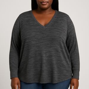 Terra & Sky Dark Gray Long Sleeve V-Neck Top